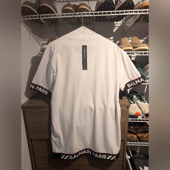 NWT Balmain White Tee with Black and Red Accents - Picture 2 of 4